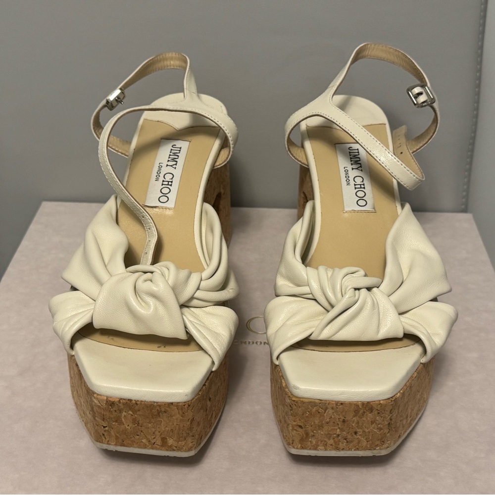 Jimmy Choo - Heloise Wedge - Beige Knot Sandals - size 7 1/2